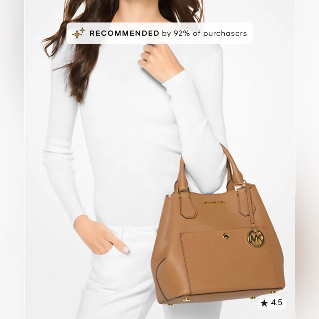 New Michael Kors Greenwich Saffiano Leather Satchel Bag Brown Tote Classic Chic - Image 5