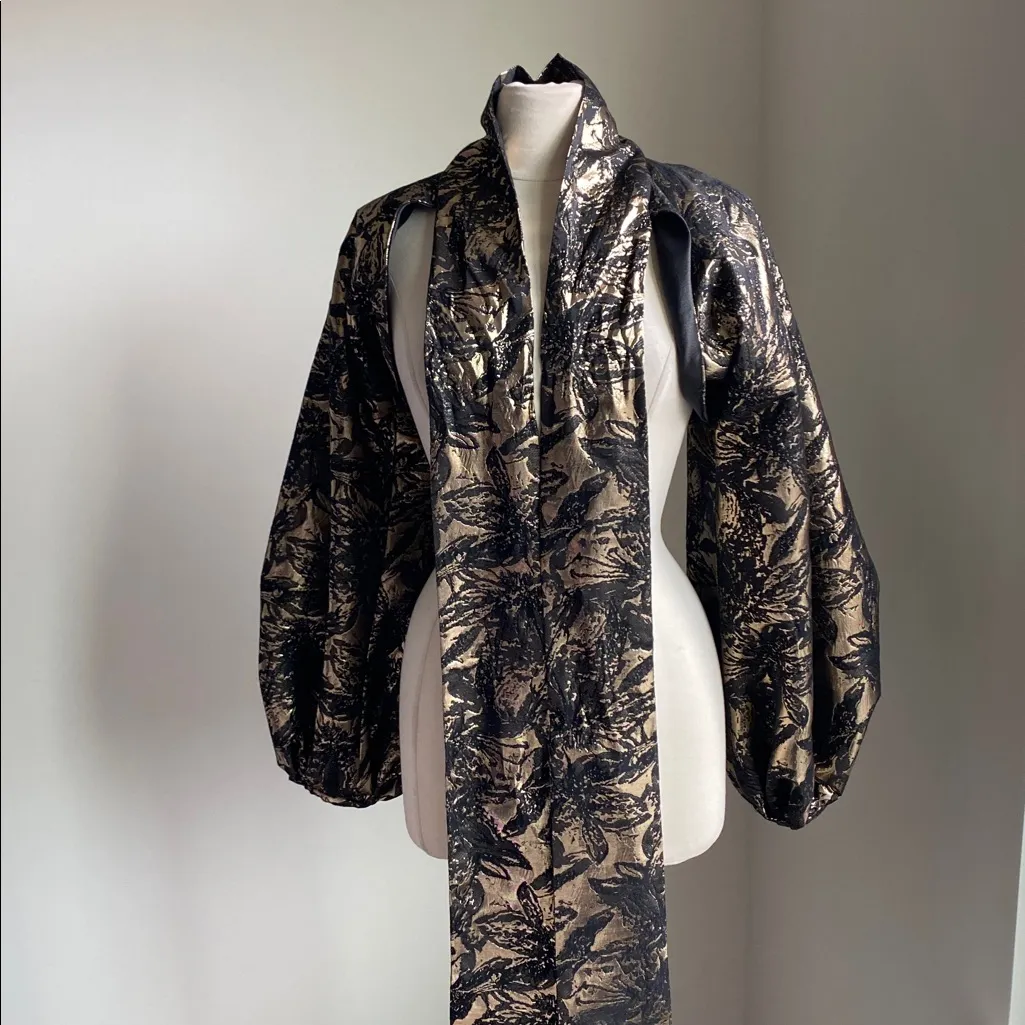 Custom Metallic Black and Gold Puff Sleeve Bolero Womens Sz Medium Tie Neck - Image 6