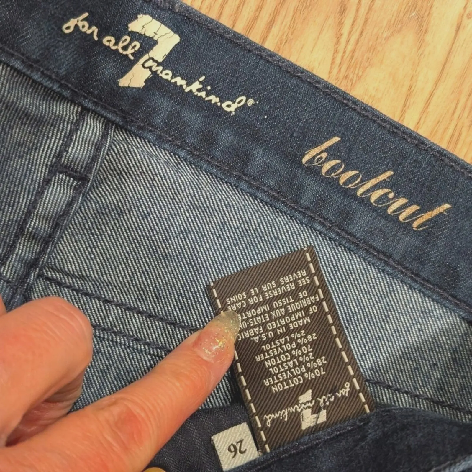 7 For All Mankind Womens 26 Bootcut‎ Flap Pocket Jeans Designer Denim Dark Wash - Image 3