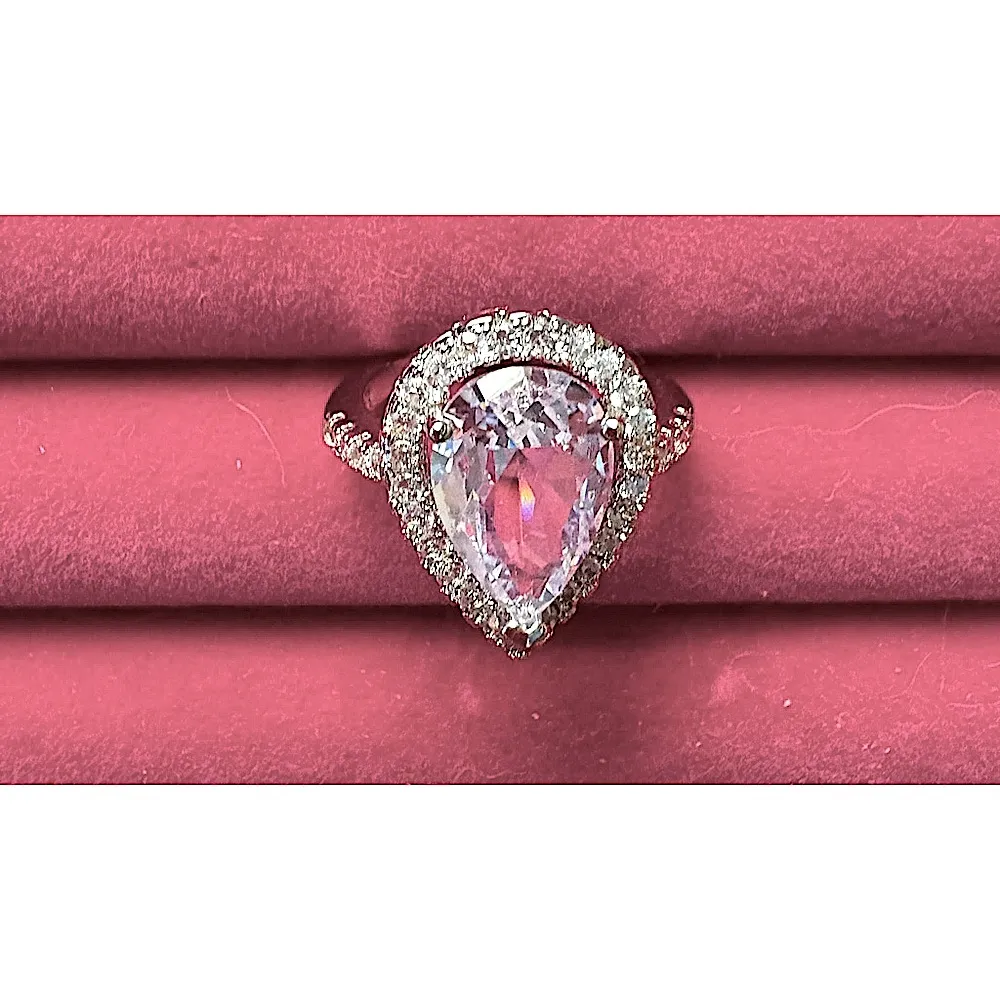 NEW 3‎ Carat Platinum 925 Sterling Silver Pear Halo Engagement Ring, Size 7 - Image 13