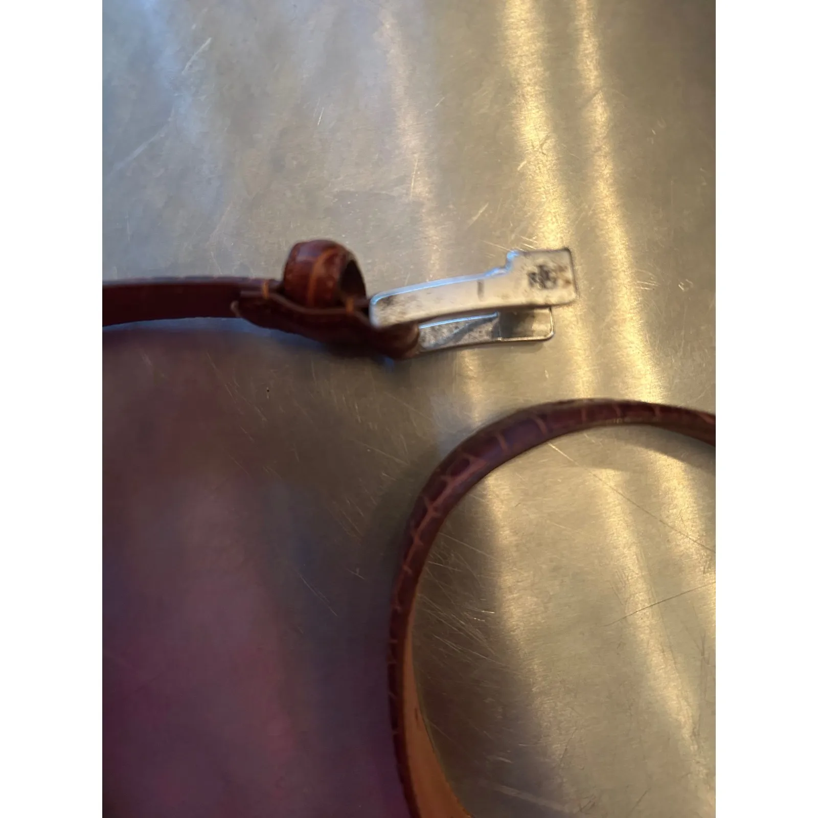 Lauren Ralph Lauren Brown Leather Embossed Croc Belt Silver Buckle Women's Small - Image 3