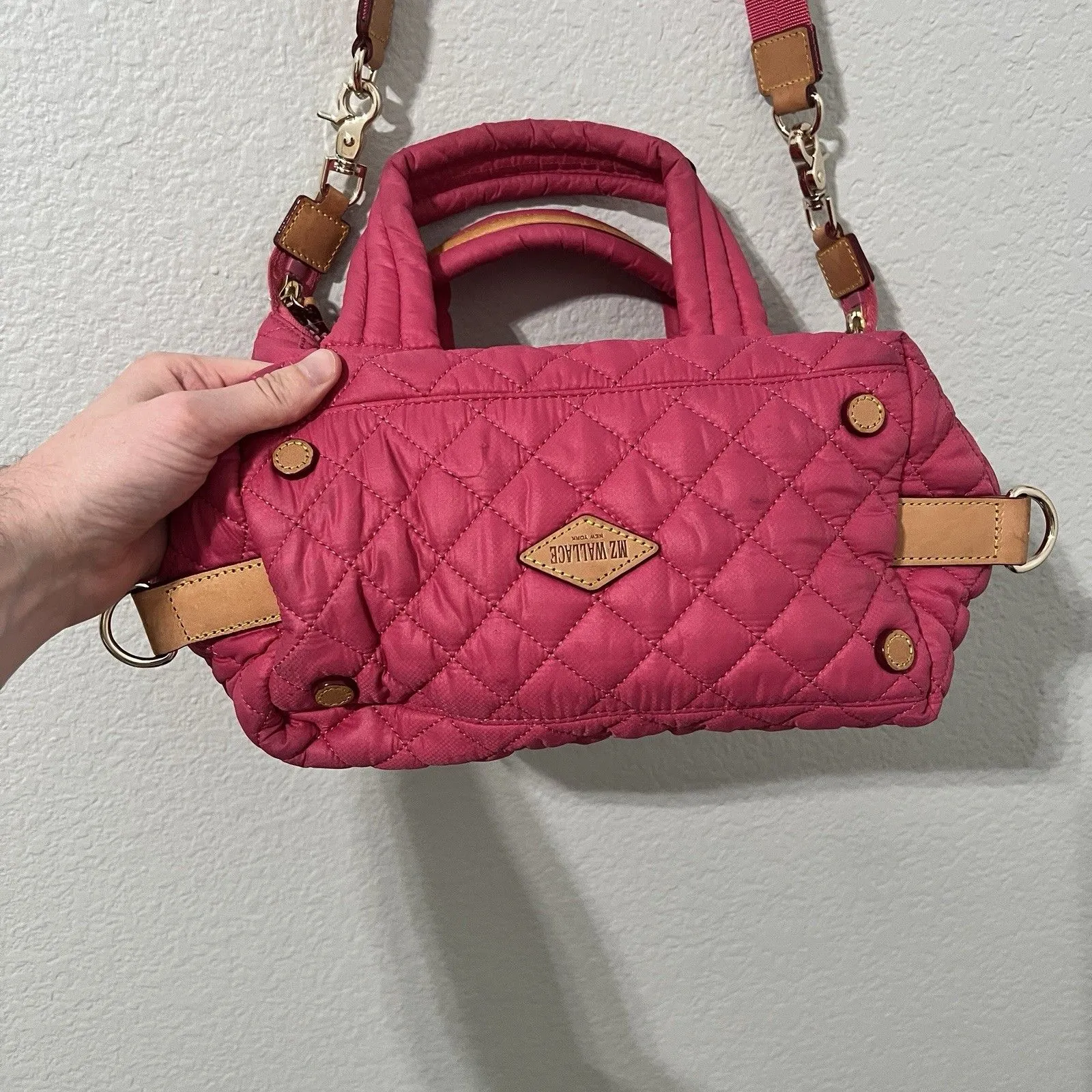 MZ Wallace Zennia Small Sutton Quilted Crossbody Shoulder Bag Pink - Image 6