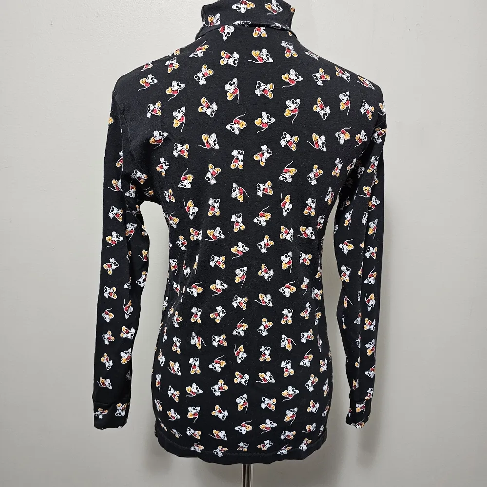 Mickey & Co. 90s Black All Over Print Mickey Turtleneck Tee Size Small - Image 4