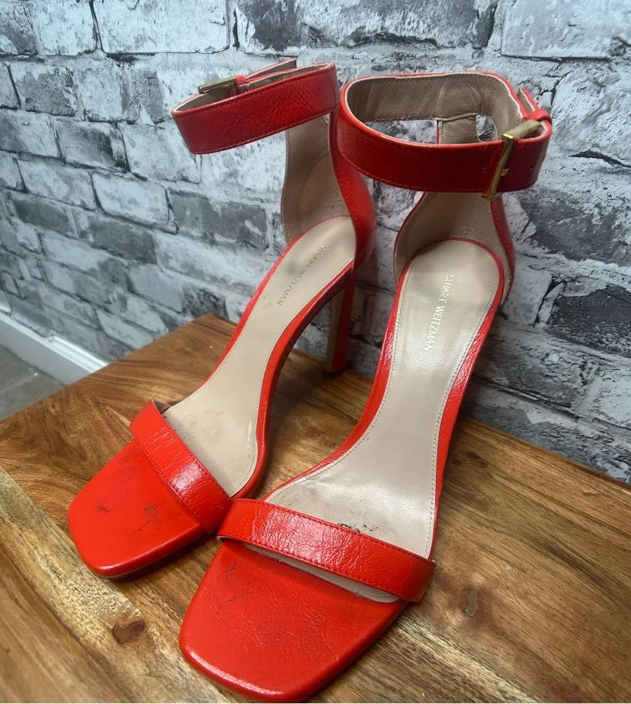 EUC Stuart Weitzman Red Ankle Strap Heels - Image 3