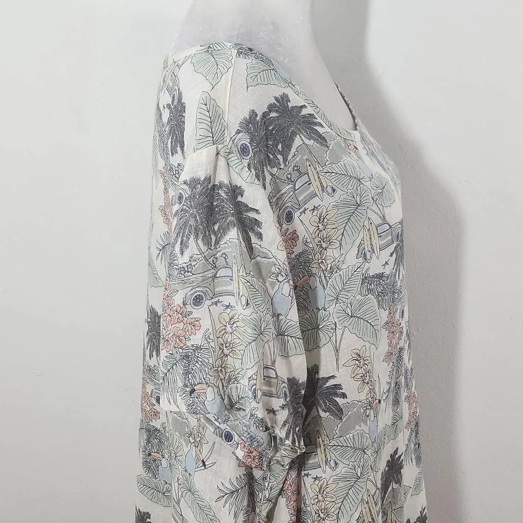 C&C California Short Sleeve Linen Hawaiian Print Top Size 1X Fun Linen Top - Image 4