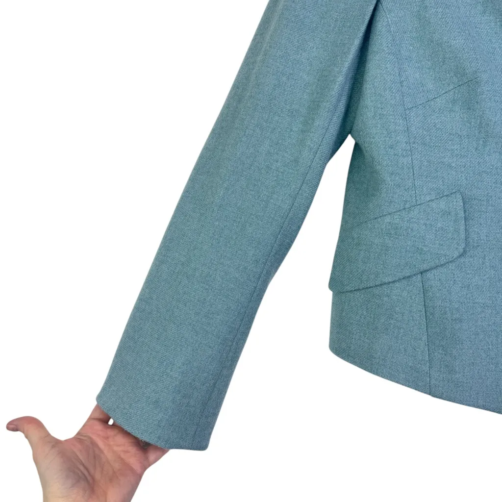 Akris Punto Sumptuous Aqua Jacket 100% Wool Light Blue Hook & Eye Flaws US 12 - Image 3