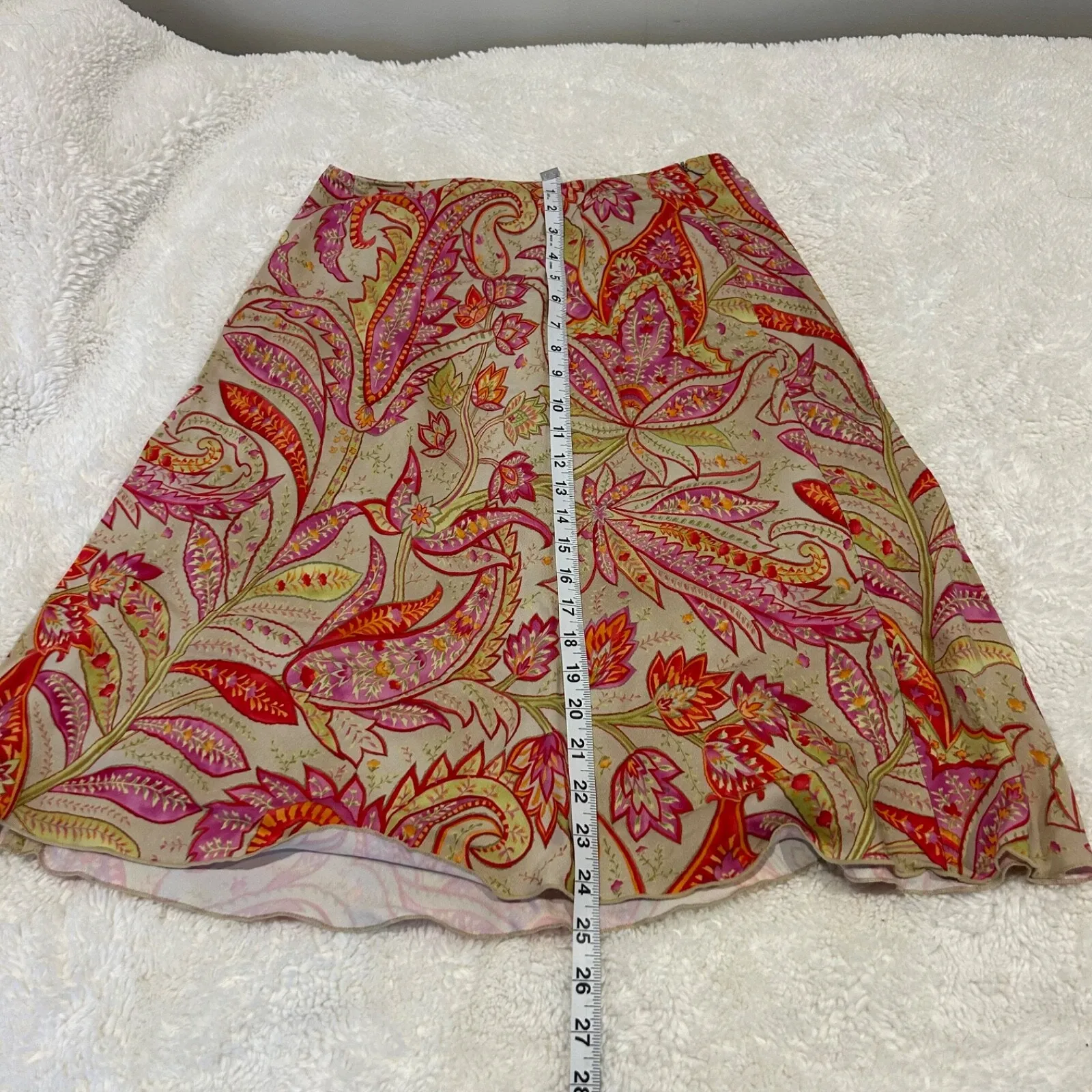 Talbots Sz 8 Orange/Pink Floral A-Line Long‎ Side Zipper Skirt Vtg 100% Lyocell - Image 3