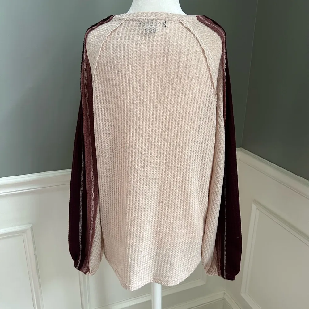 Forever 21 tri color waffle knit top balloon sleeve large - Image 4