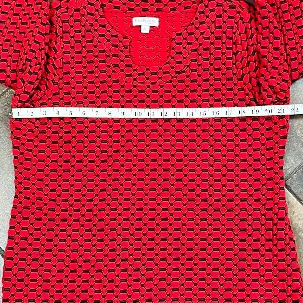Kim Rogers 3/4 Sleeve Red Black Geometric Polka Dot Blouse 2X - Image 5