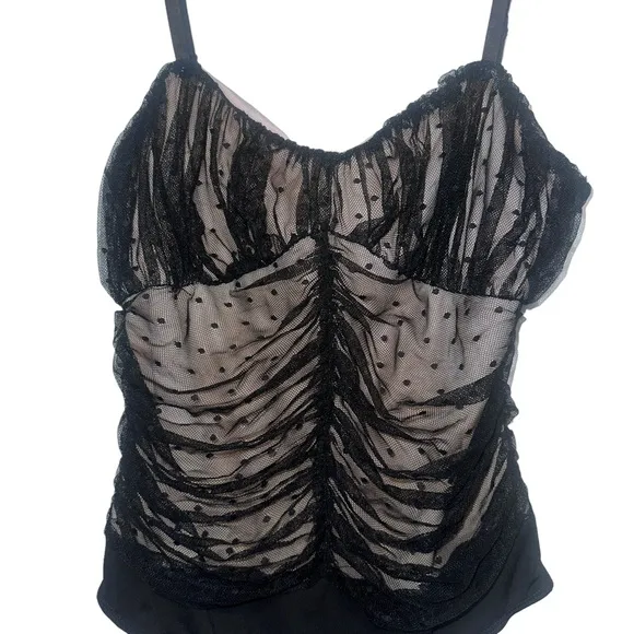 Lulu’s polka dot smocked mesh ruffled black Y2K bodysuit size L‎ Size L - Image 5