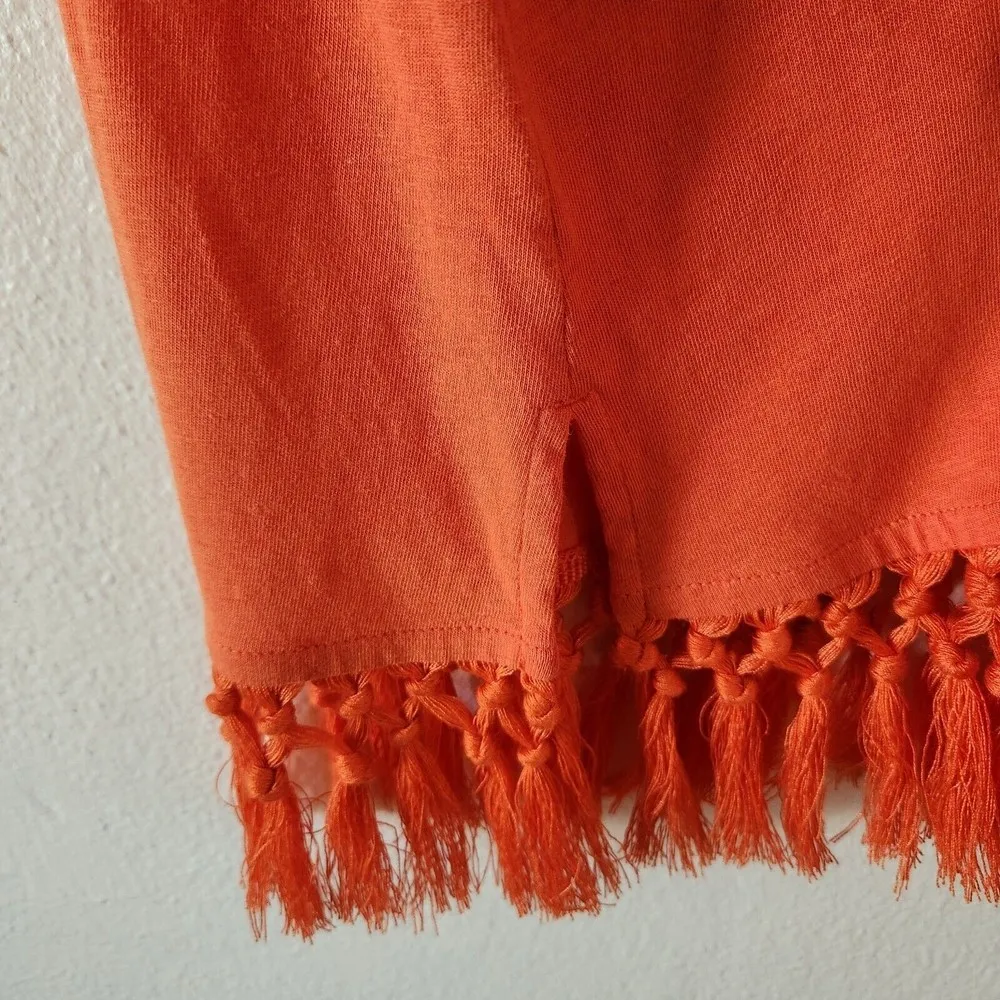 J. Jill Linen Blend Orange  Tank Tunic Length Fringe Tassel Trim Festival Boho S - Image 5