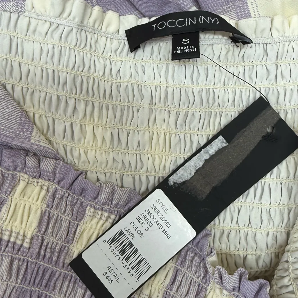 Toccin NY‎ Smocked Puff Sleeve Mini Dress Sz xs Lavender NWT Purple - Image 8