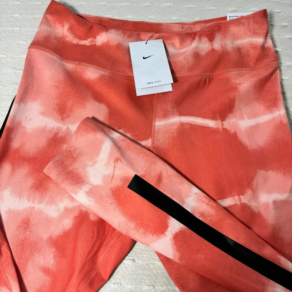 Nike Women's Dry-Fit Leggings-Madder Root&Clear Tie-Dye One Luxe Mid-Rise Size L - Image 6