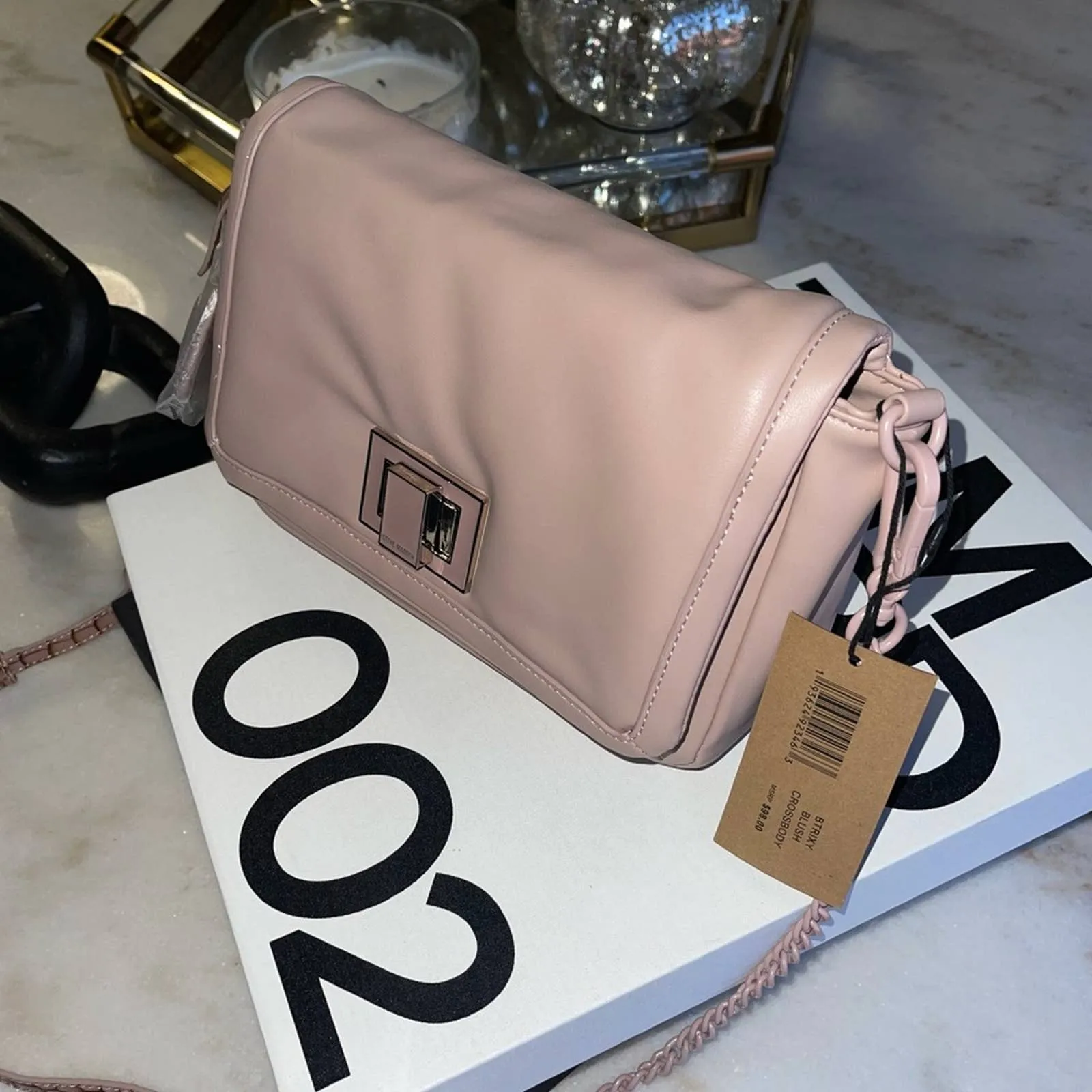 Steve Madden BTrixy Blush Pink Padded Buttery Faux Leather Croc Embossed Bag - Image 8