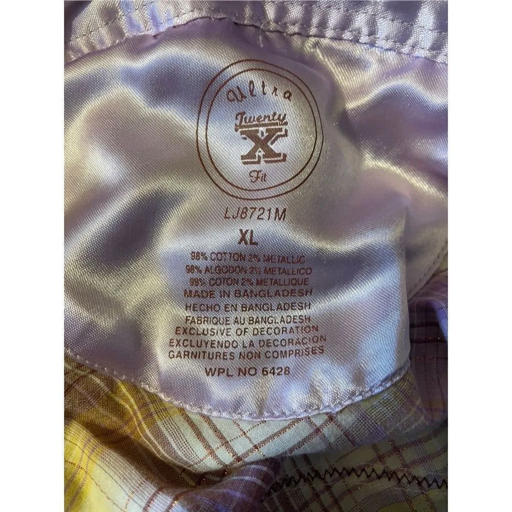 Wrangler Ultra 20X Fit Plaid Multi-Color Button Down Snap Jewel Buttons w/ Laven - Image 14