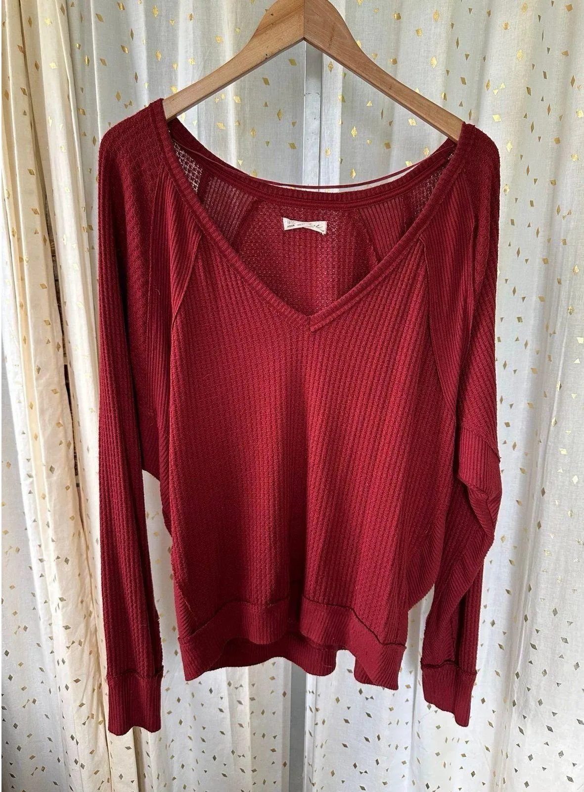 We The Free People Women's Sanguine Santa Clara Slouchy Mix Knit Thermal Top M - Image 2