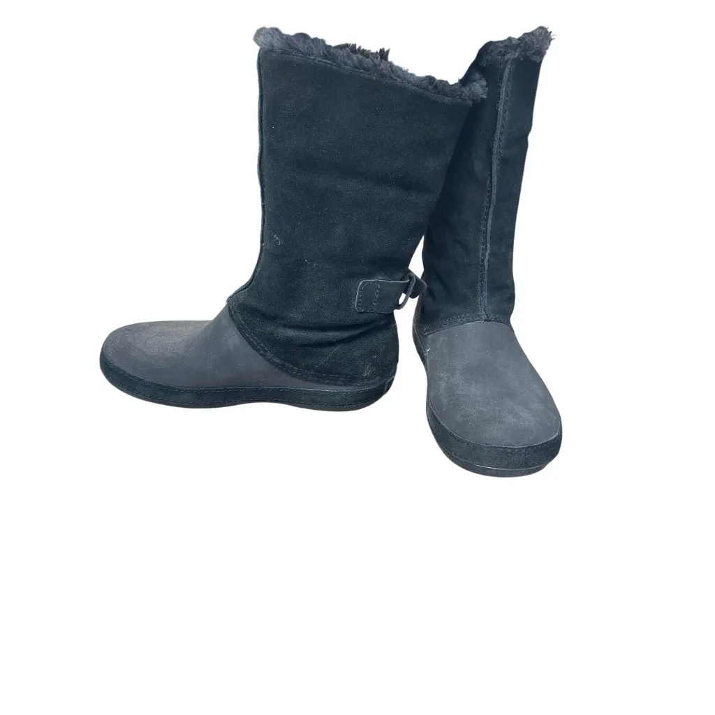 Crocs Faux Leather Fur Lined  Womans Black Mid Calf Winter boots Sz 8 SKU 9568 - Image 2