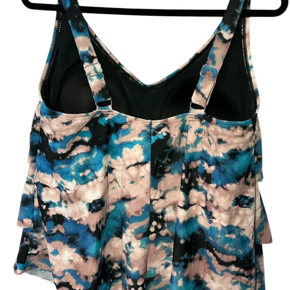 Evans Blue Wave Print Tiered Tankini Top‎ Size 16 NWT Adjustable Straps Padding - Image 2