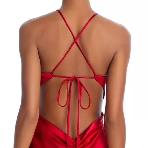 AQUA Formal Women’s Satin Open Back Gown A25650 Red Sz 8 - Image 7