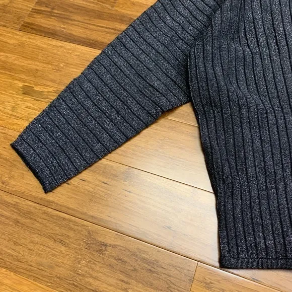 Tahari Sweater Womens XL Black Silver Metallic Ribbed Knit Sparkle Top Pullover - Image 2