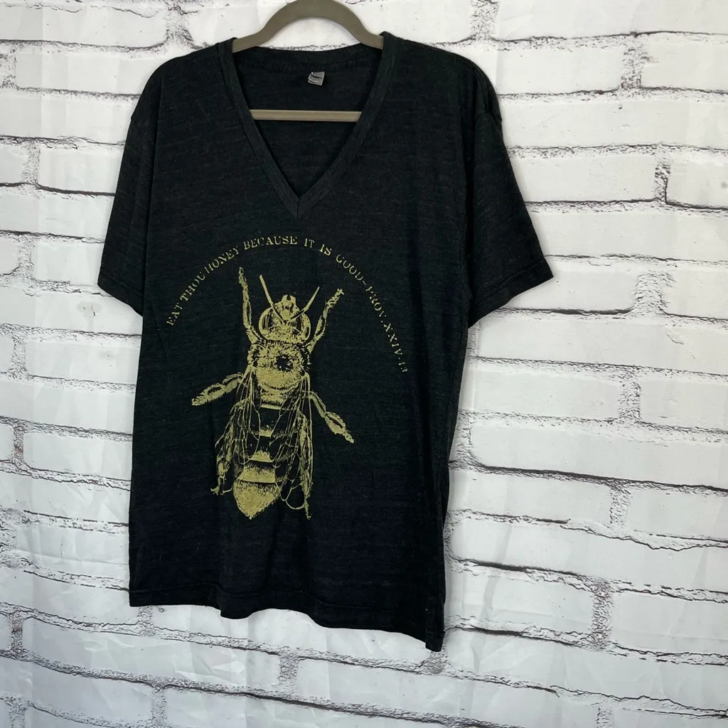 American Apparel Bee Graphic Tri-Blend V-Neck T-Shirt Black Gold Women’s Medium - Image 7