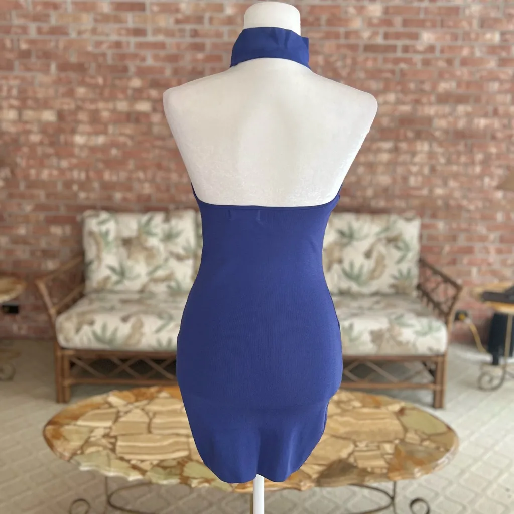 By The Way Dress Bodycon Bandage Halter Mini Blue S Backless Cocktail Party Chic - Image 5