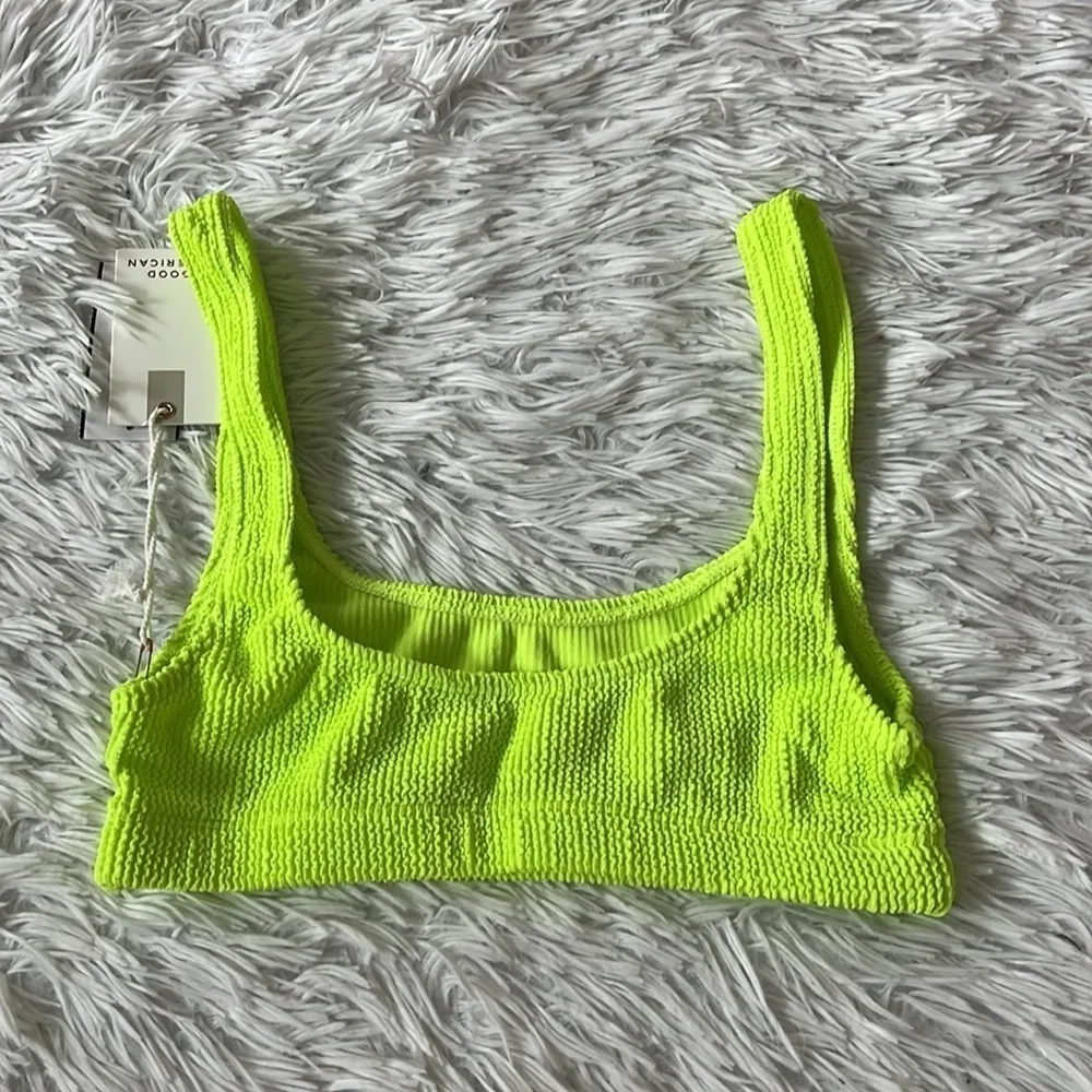 New Good American Always Fits Scoop Neck Bikini Top in Electric Lime size S/M - Image 6