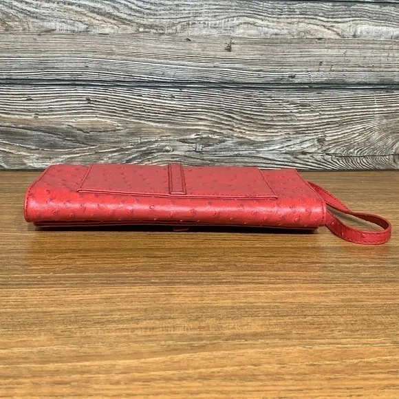 The Limited Vegan‎ Faux Ostrich Leather Clutch Wristlet Purse Red - Image 2