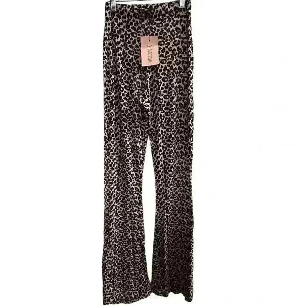 Missguided Women's Size 4 Brown Leopard Print Jersey Flare Pants Casual - Image 2