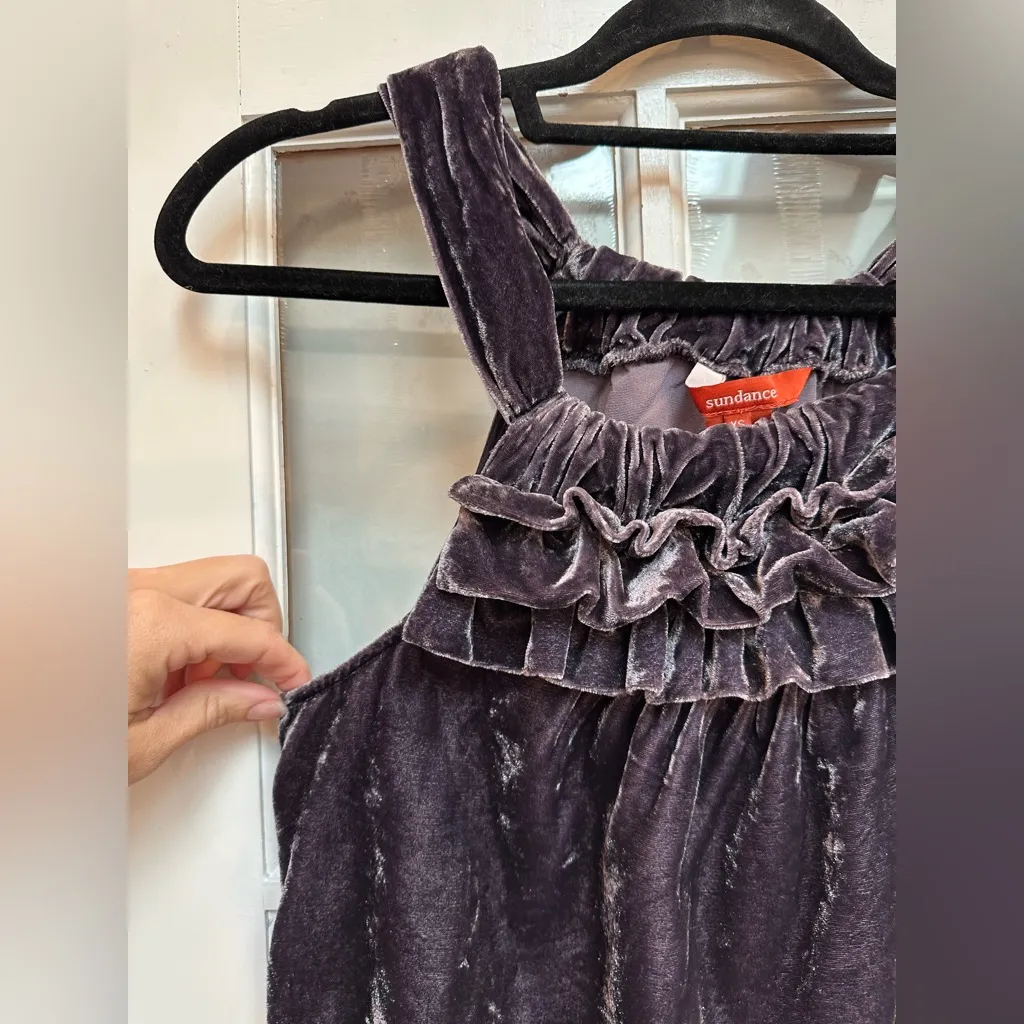 Sundance Crushed Velvet Sleeveless Halter Ruffle Metallic Purple Top Size XS - Image 2