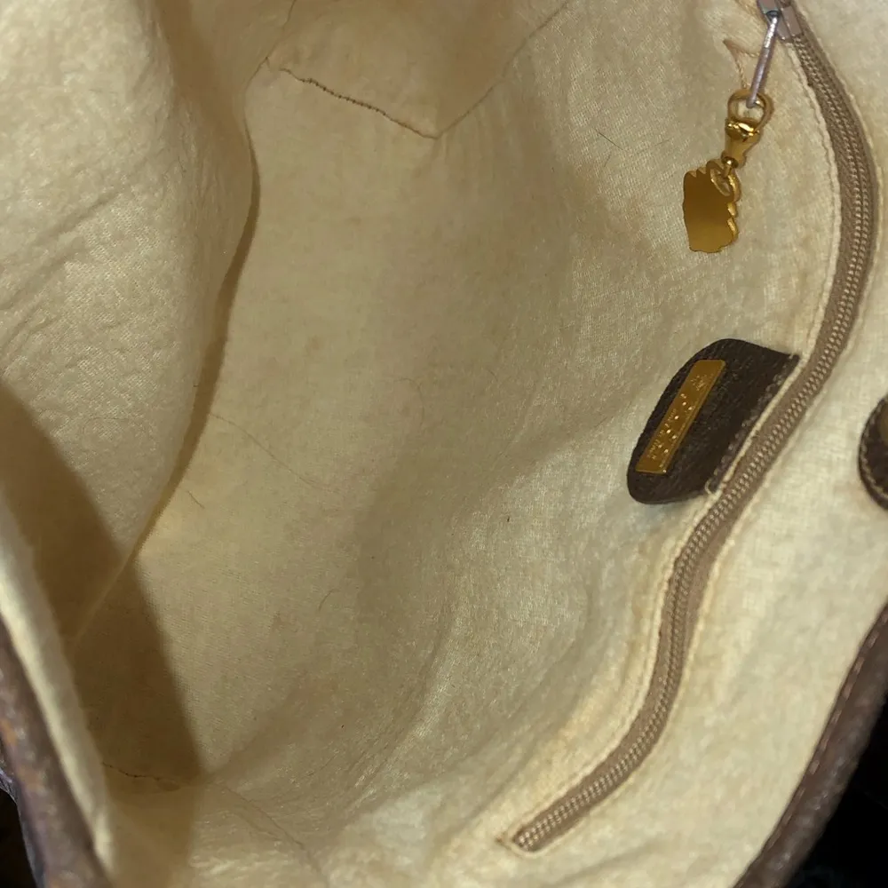 GG Tote Shoulder Bag Leather Handles Coated Canvas KNIGHT ZIPPER PULL VTG - Image 4