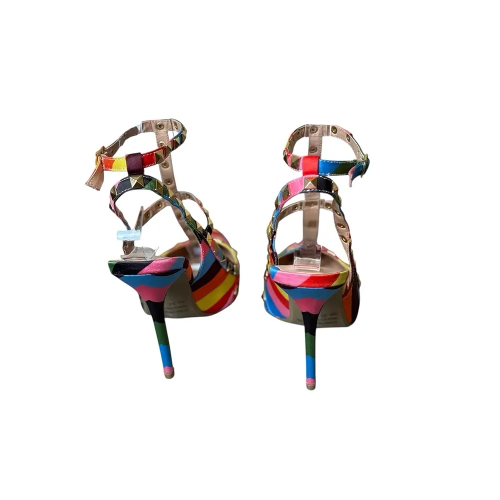 Wild Diva  Striped Studded High Heel Pointed Toe Pumps Size 5.5 Rainbow Pride EUC - Image 5
