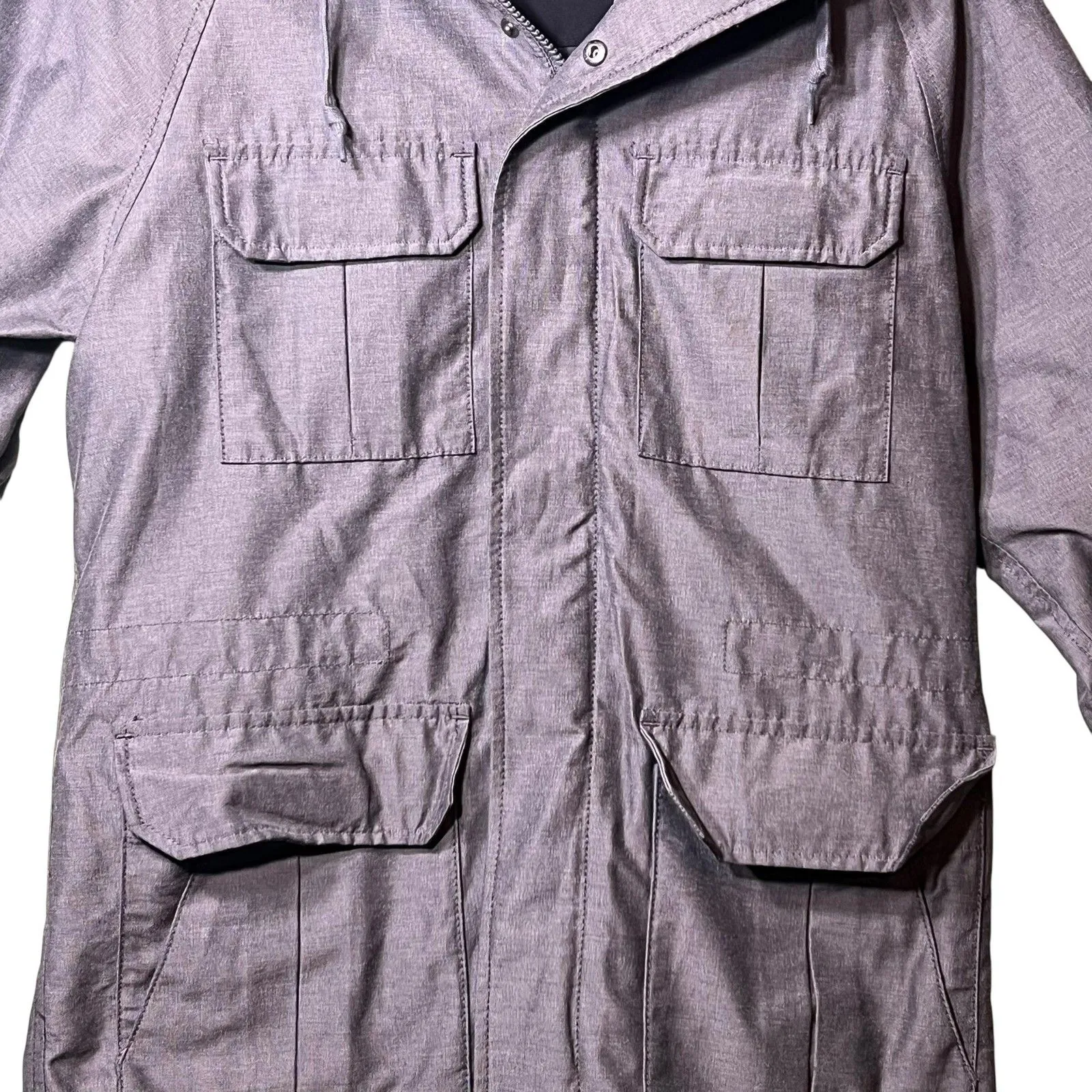 Uniqlo Jacket Women's Small Gray Hooded Utility Parka Zip Pockets Outdoor Coat - Image 4