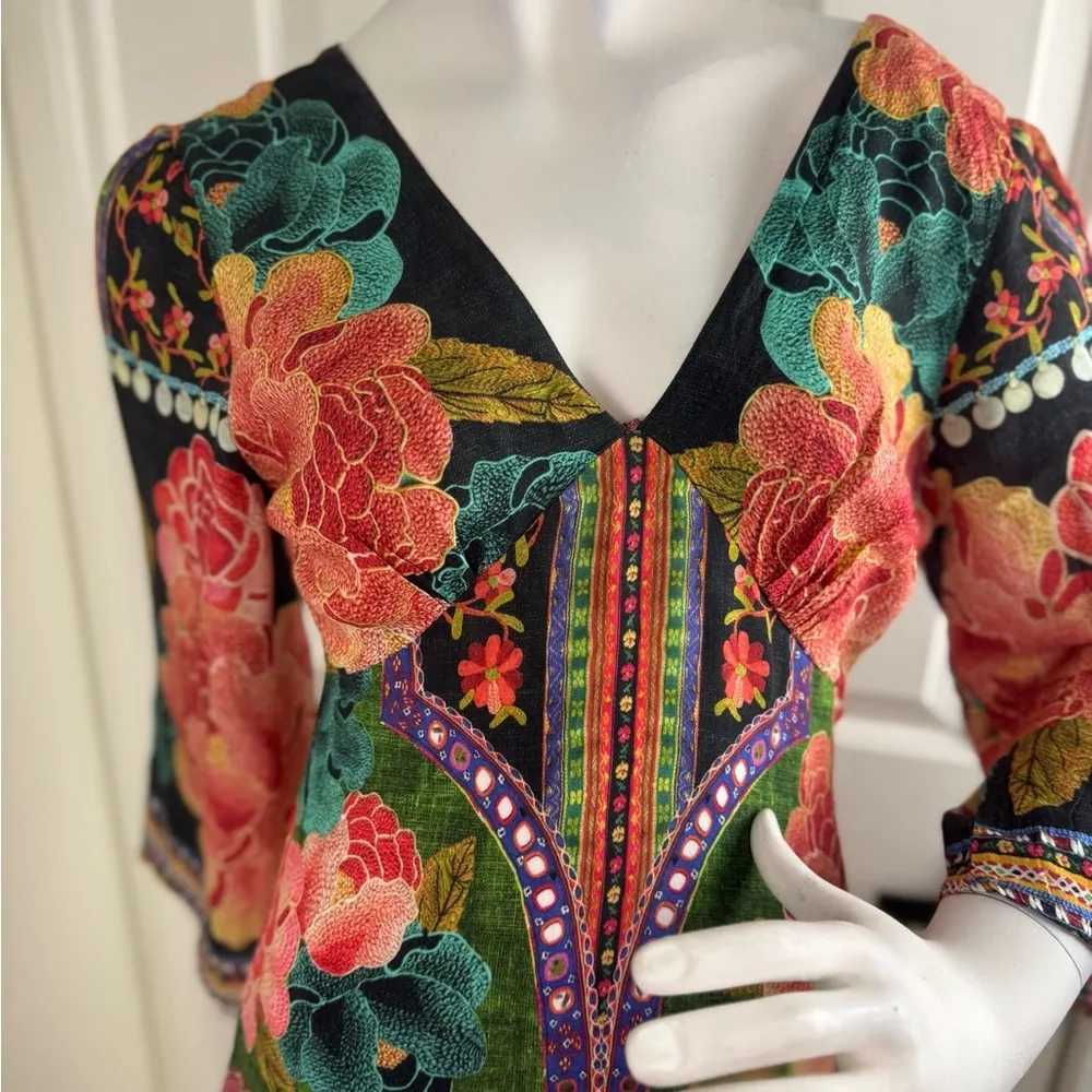 Farm Rio Rosario Maxi Dress Bell Sleeves Festival S Boho Cottage - Image 5