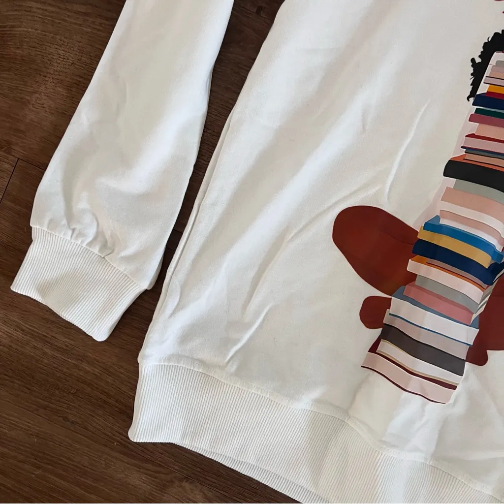 Book Reader Girl Pullover Sweatshirt White Size M - Image 2