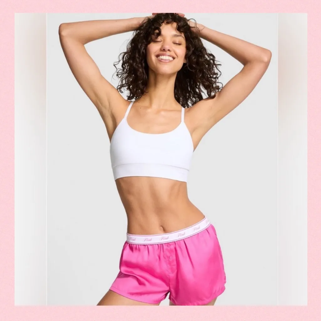 PINK VICTORIA’S SECRET Silky Pink Pajama Shorts Bling “PINK Backside Logo SMALL - Image 3