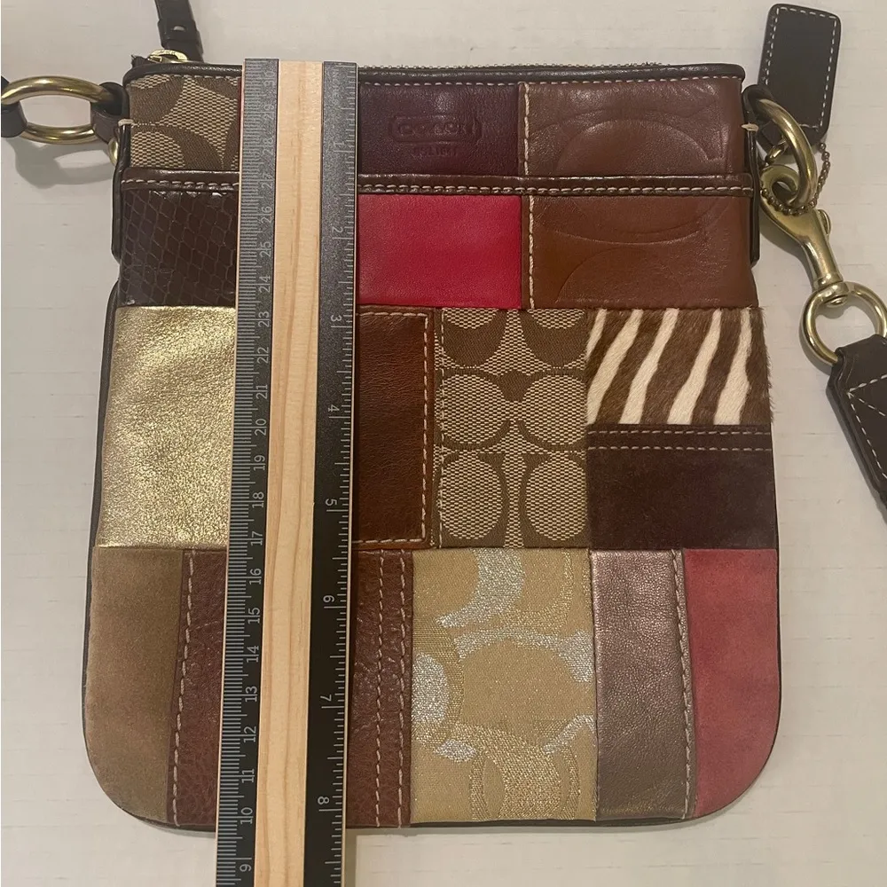 Coach Patchwork Brown Leather Suede Duffel Shoulder Bag Crossbody Purse Handbag - Image 11