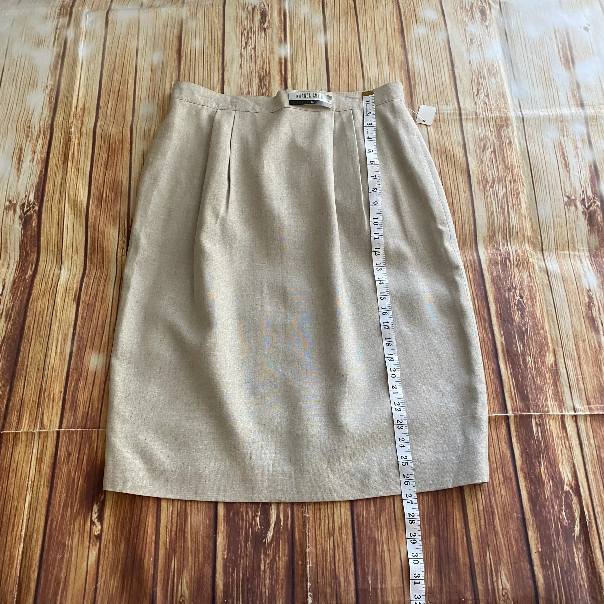 Amanda Smith Women's Vintage Pleated Straight Skirt Beige Size 16 - Image 4