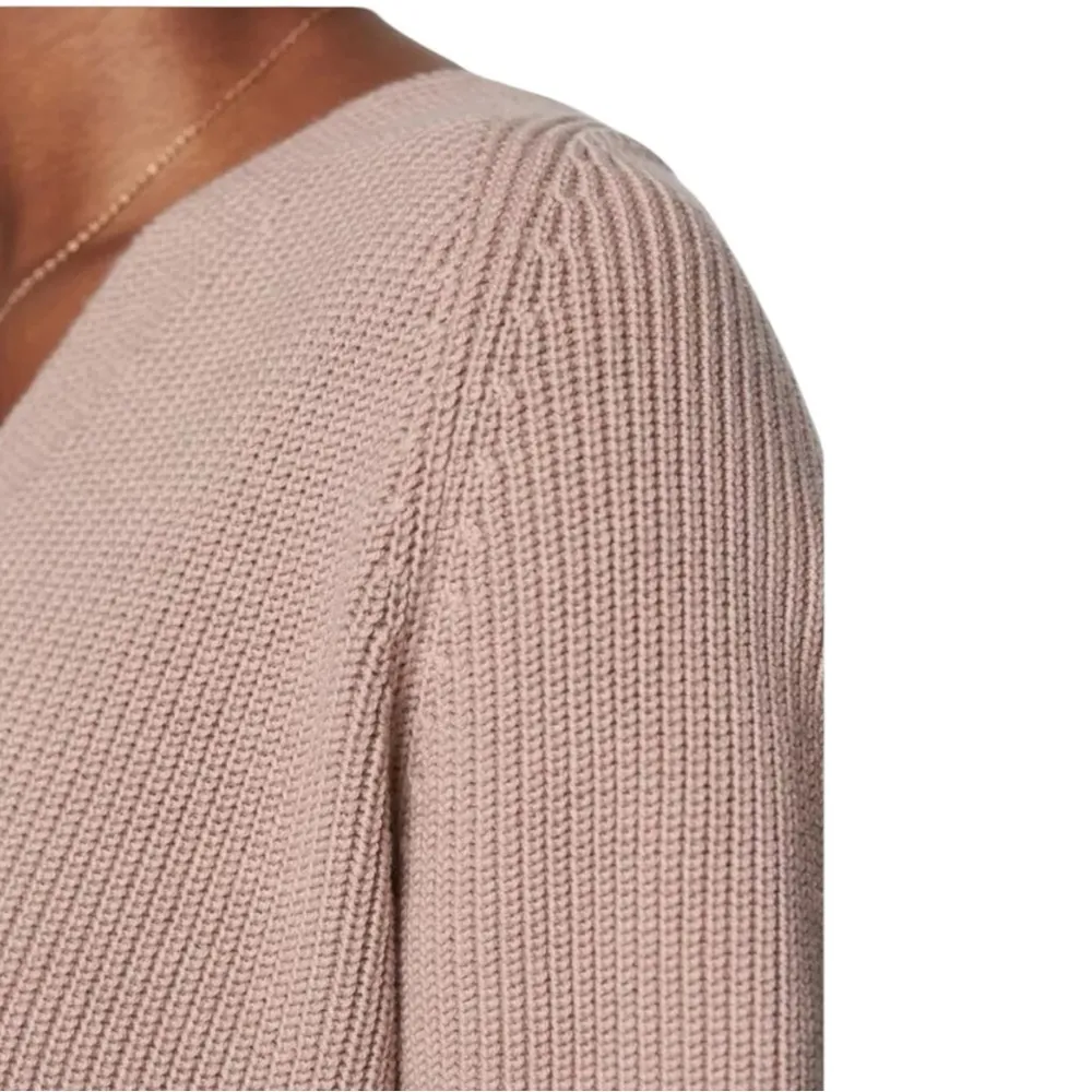 Athleta Rose Pink Oversized Cable Knit V Neck Switchback Pullover Sweater XS - Image 3