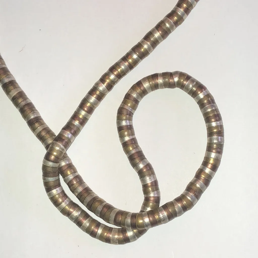 Elegant Vintage Mixed Metal Brass Silver Tone Beaded Flexible Boho Necklace Brown - Image 3