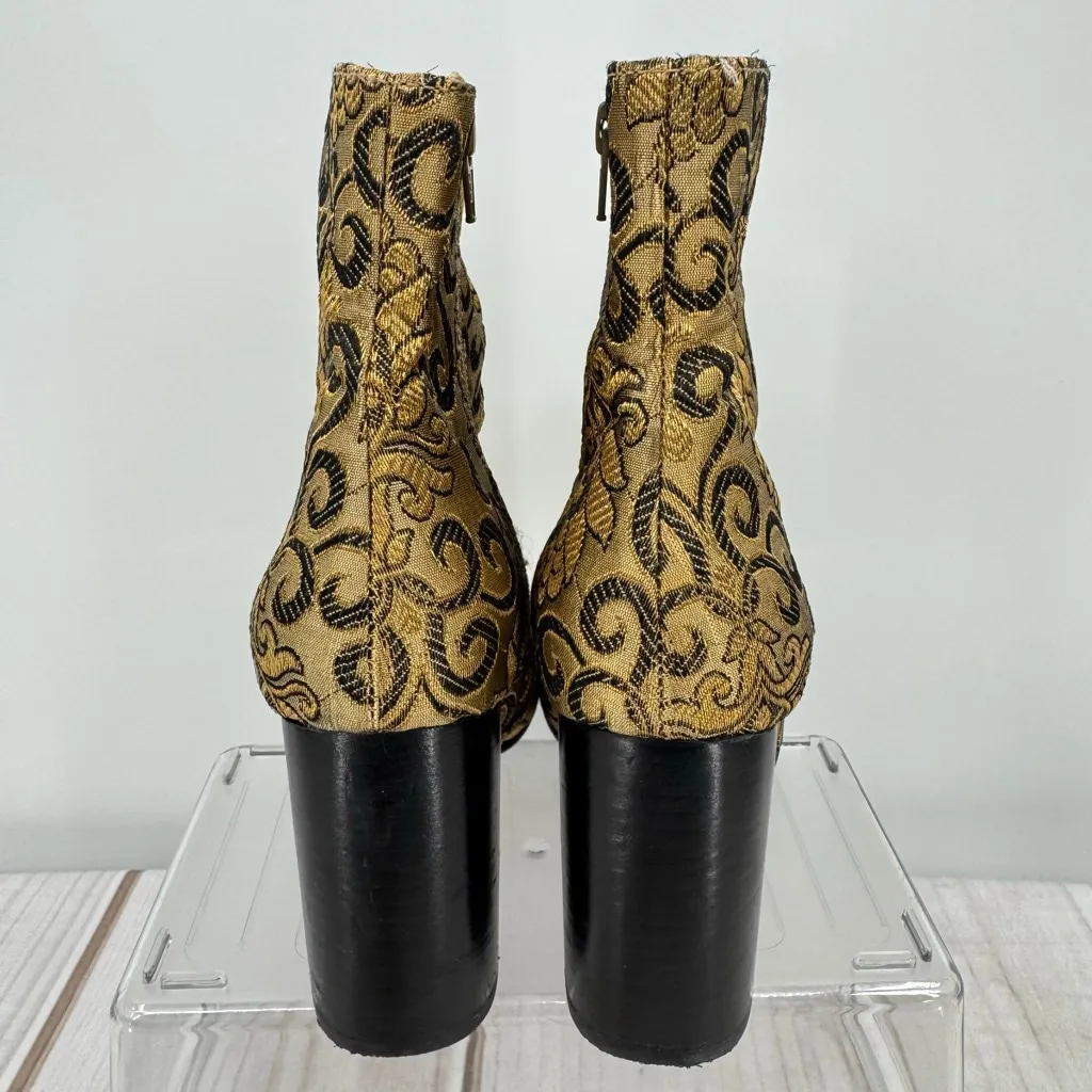 Seychelles Ankle Boots Black & Gold Brocade Jacquard Regency Victorian 3.5” Heel - Image 4