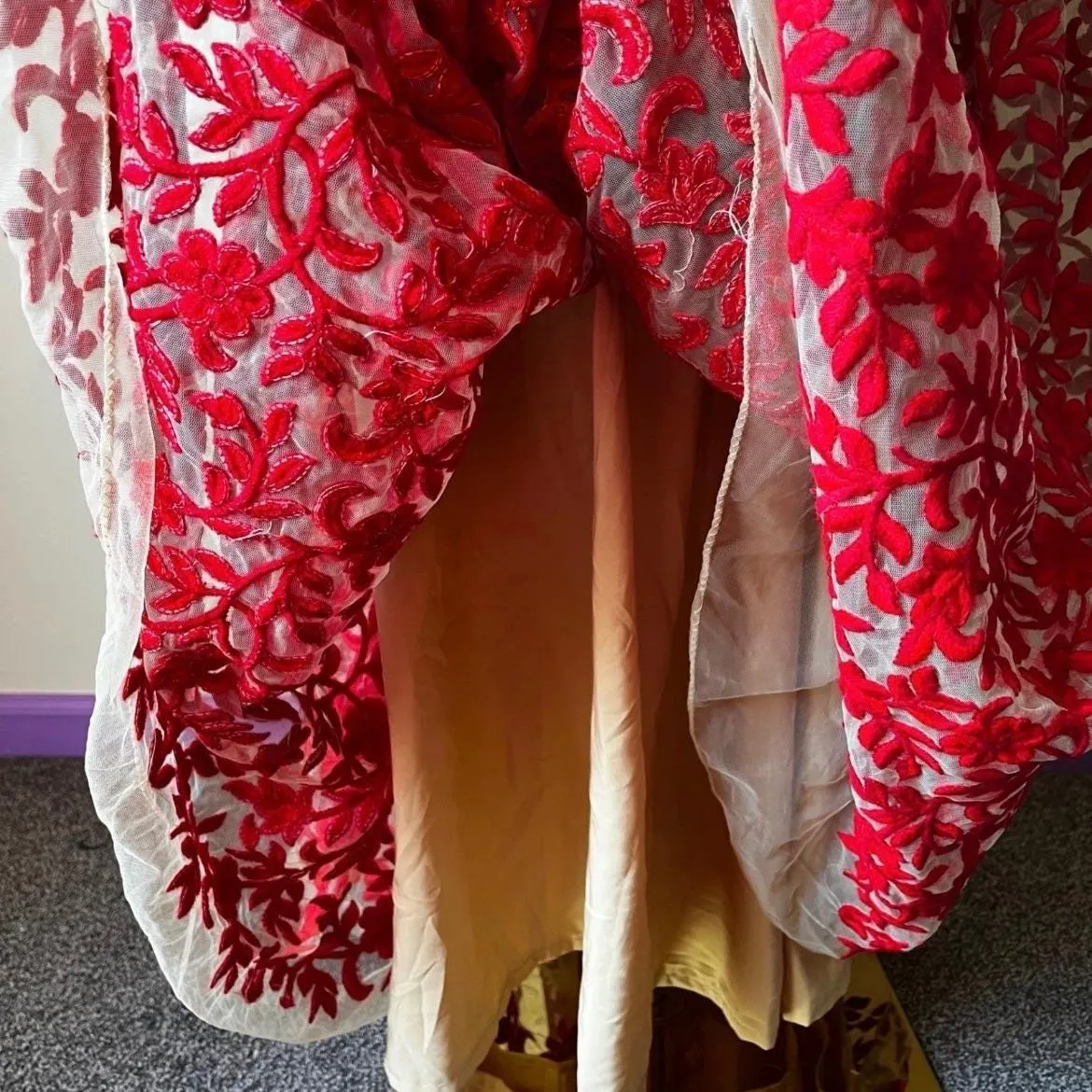Vintage Handmade Red Embroidered Mesh Gown – Custom One of‎ a Kind Size M - Image 11