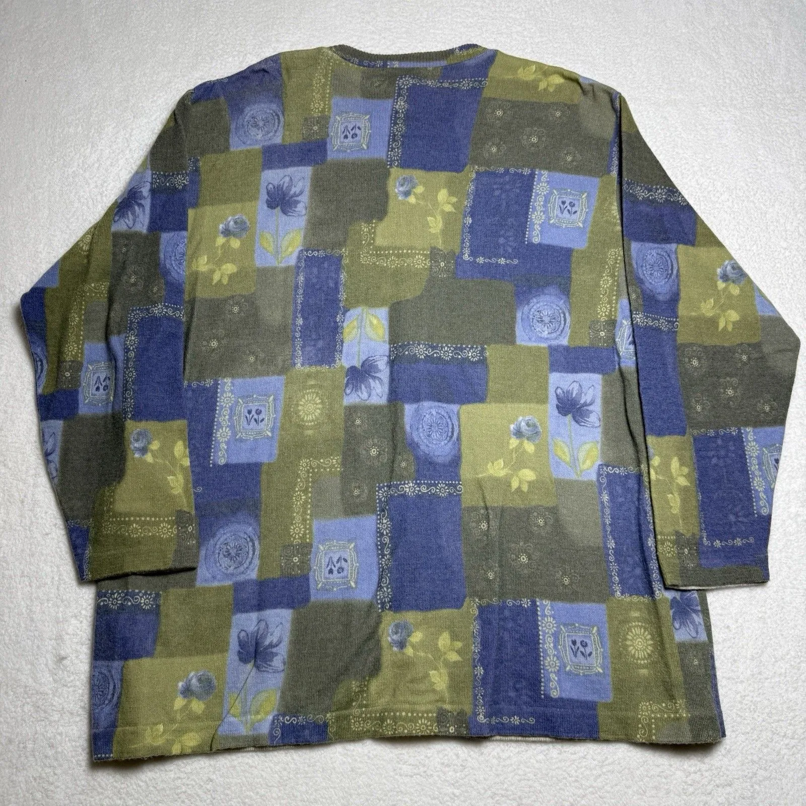 Vintage Gabriella T Womens Merino Wool Blend Cardigan 1X Made in Italy Patchwork Green - Image 5