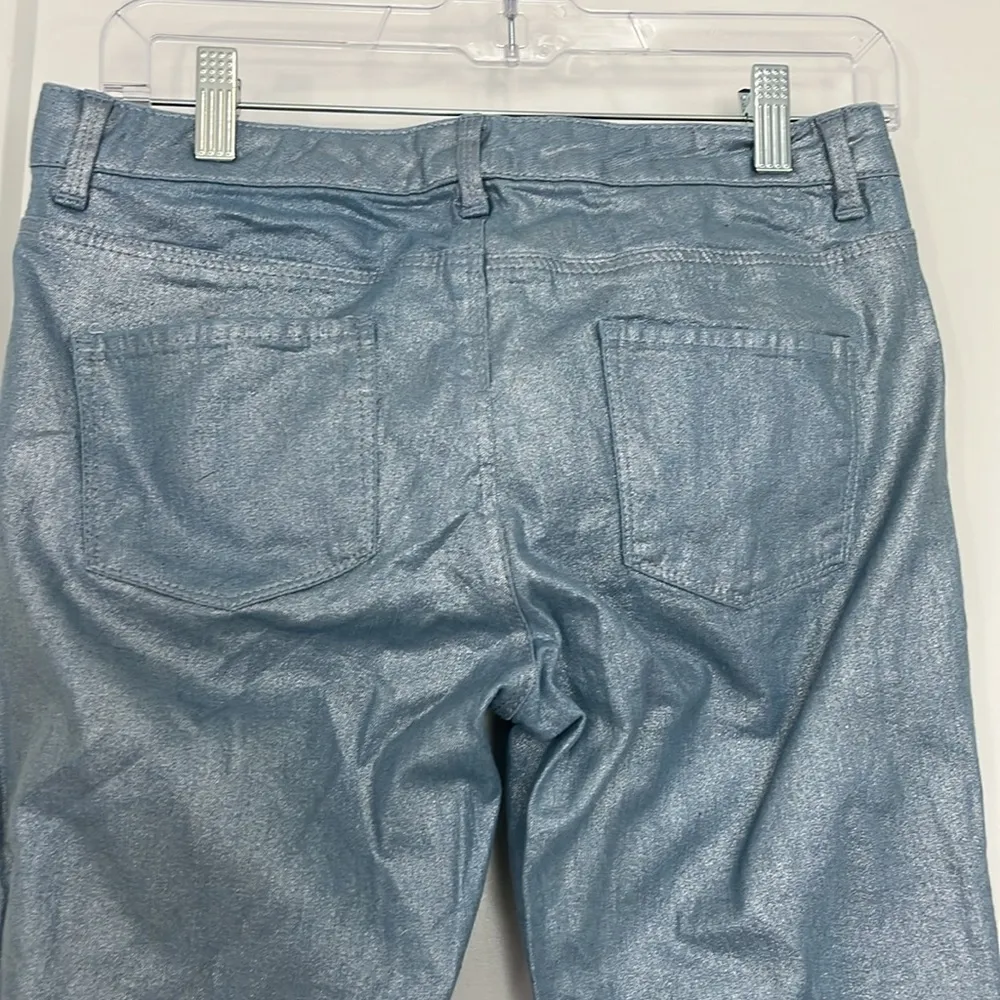 Giordano Size 26 Light Blue Metallic Low Rise Skinny Tapered Jeans - Image 8
