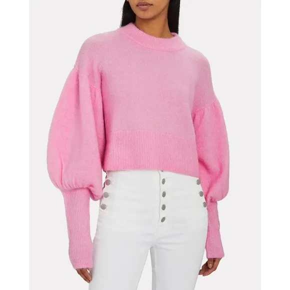 Baum Und Pferdgarten Pink Alpaca Wool Blend Coline Cropped Puff Sleeve Sweater Size XS - Image 2