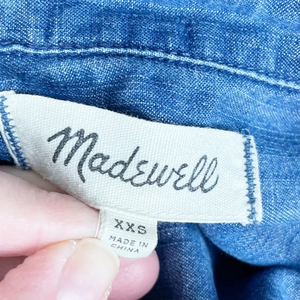 Madewell Blue Denim Drop Hem Mini Shirt Dress in Abbot Wash G5302 Size XXS - Image 11