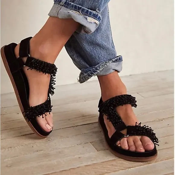 NEW ANTHROPOLOGIE KELSI DAGGER Brooklyn Spark Suede Beaded Black Sandals US 9 - Image 13