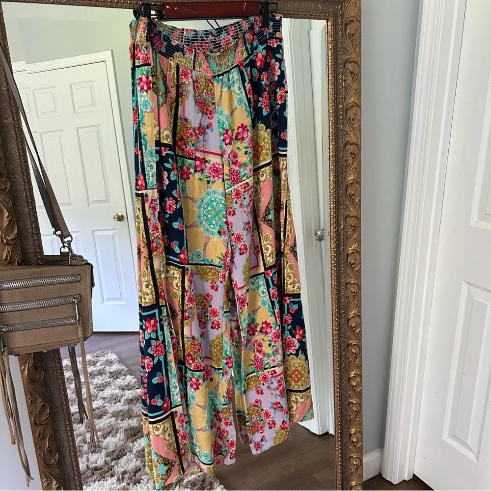 Johnny‎ Was JAPER SMOCKED WAIST PANT Floral Patchwork Wide-Leg Pants - Image 2