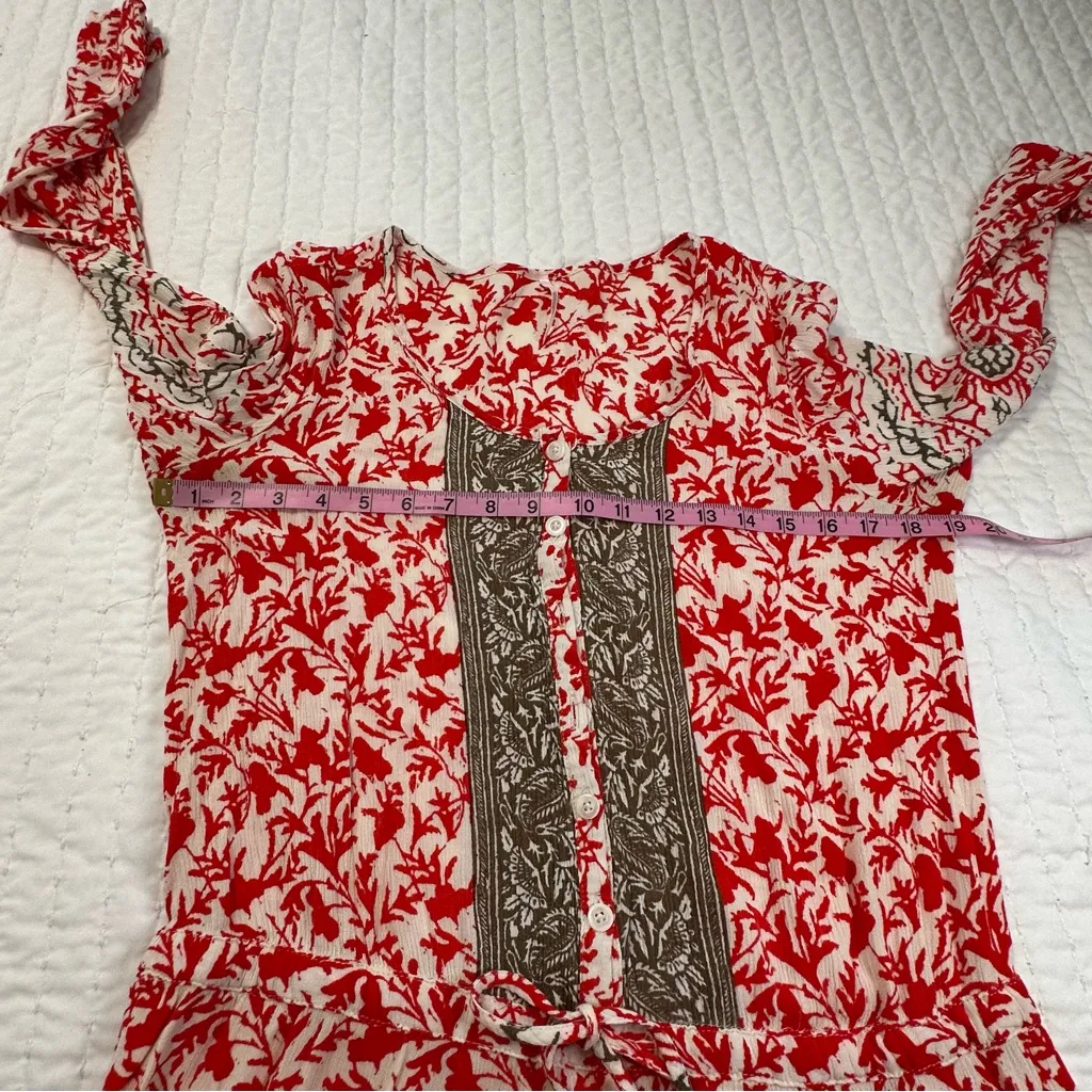 Free People Gardenia Combo Red White Floral Medallion Print Resortwear Romper - Image 9