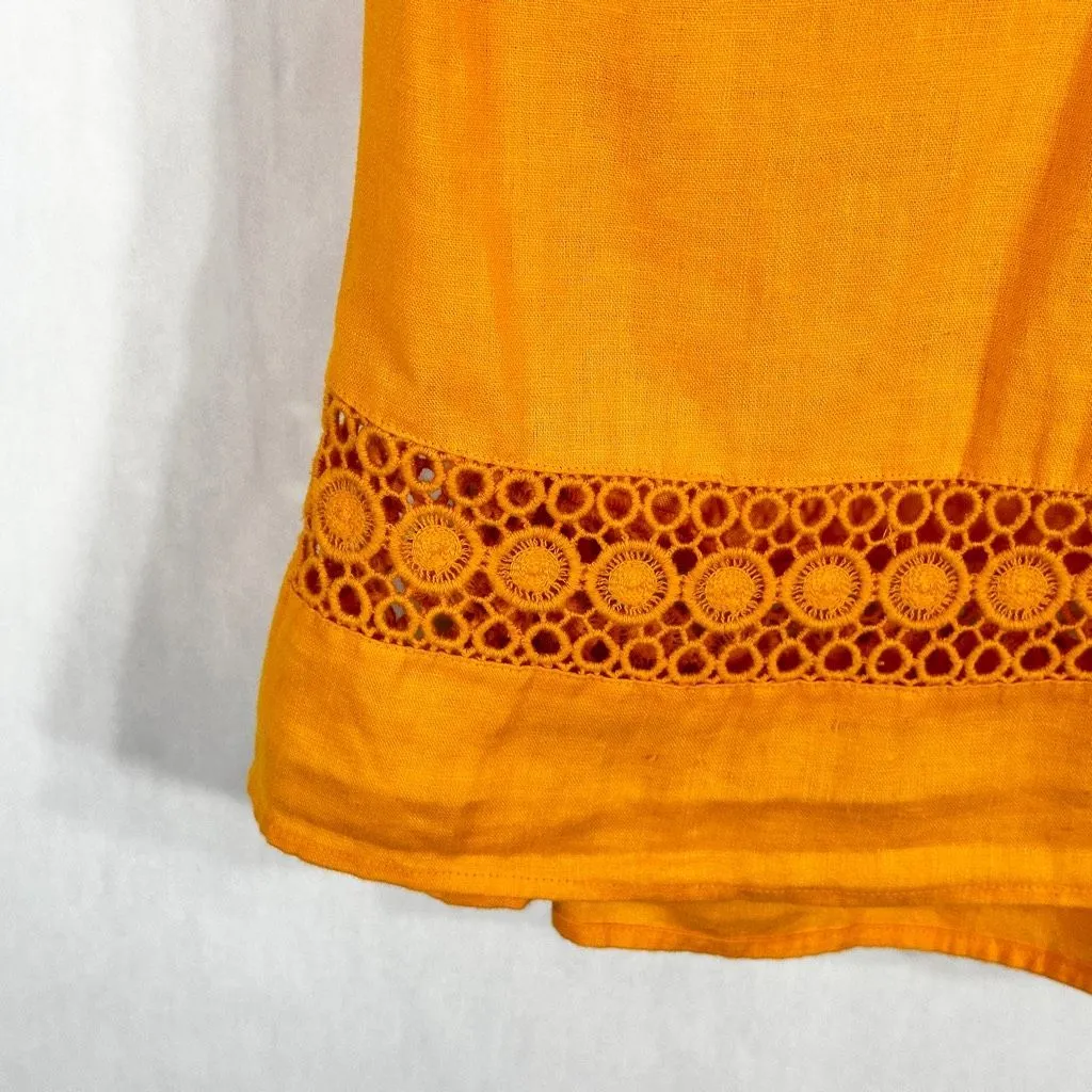 Crown‎ Ivy Small Top Gold Orange Linen Sleeveless Crochet V Neck Sleeveless 320 - Image 5